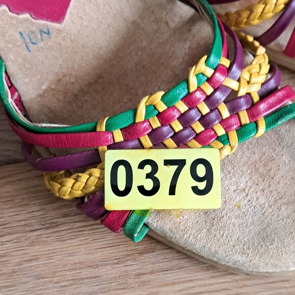 Famolare Vintage Sandals 10 Narrow 70s Hi-Up Pink Wavy Platform Strappy Wedge - Picture 11 of 11